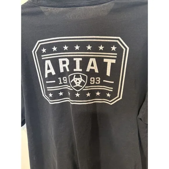 2 Ariat Mens Black Graphic T-Shirt XL Cotton Patriotic Flag Sleeve Logo Casual - Picture 6 of 6